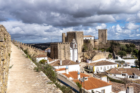 The Castle of Obidos, Castelo de Obidos is a well preserved medieval palace in the town of Obidos in Western Portugalの写真素材