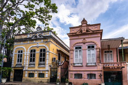Largo Sao Sebastiao Square in Manaus, Amazonas, Brazil with a beautifully decorated fountain in the center.の写真素材