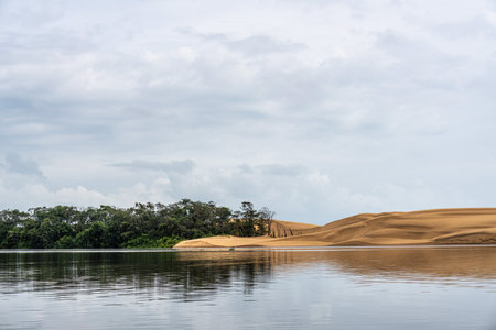 Dunes and lagoons of Vassouras, Lencois Maranhenses, Barreirinhas in Brazil. White sand dunes with pools of fresh and transparent water.の写真素材