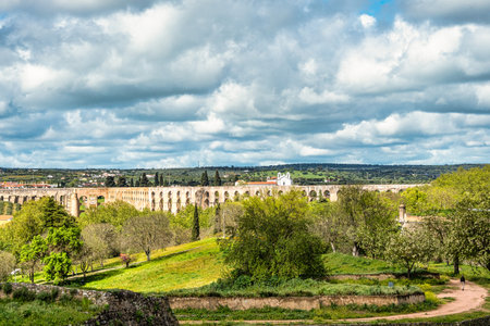 The Amoreira Aqueduct in the city of Elvas in Alentejo in Portugal.の写真素材