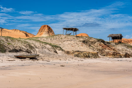 The rock formations at Canoa Quebrada Beach at Canoa Quebrada, state of Ceara in Brazilの写真素材