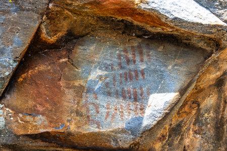Rock paintings in Junco Valley, Arronches, Alentejo in Portugalの写真素材