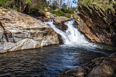 Cascata do Pego do Inferno waterfall in Azenha nova in Portugalの写真素材
