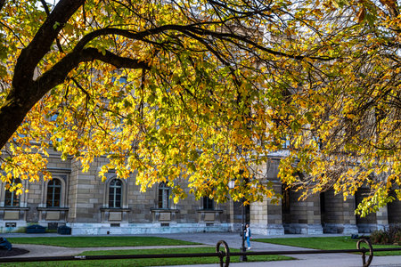 Walking in Hofgarten Park in Munich on an autumn day, Germany in Europeの写真素材