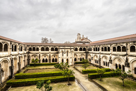 Cloister of Silence at Alcobaca monastery, Mosteiro de Santa Maria de Alcobaca, a Mediaeval Roman...