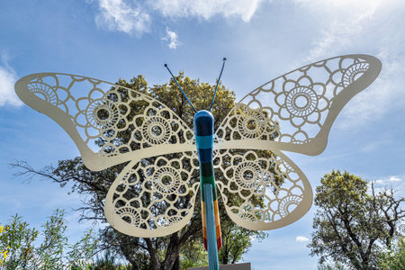 Walking along the Barca da Amieira walkways in Amieira do Tejo, Portugal, Europeの写真素材