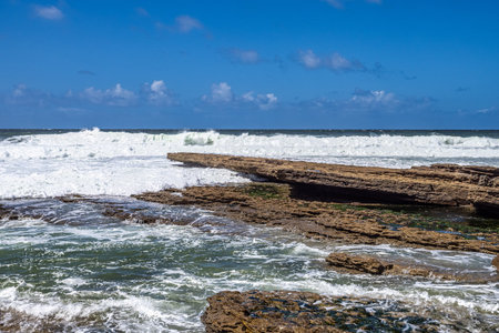 View of the Praia da Empa Beach in Ericeira village near Lisbon in Portugalの写真素材