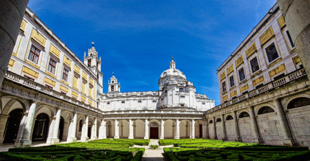 Courtyard of the Mafra National Palace, Convent and Basilica. Franciscan Religious Order. Baroque...