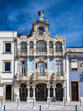 Ornate facade of the Museum of Art Nouveau in Aveiro, Portugal in Europeの写真素材