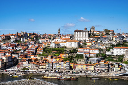 Picturesque, colorful view at old town of Porto in Portugal. Oporto, touristic Mediterranean city of culture, architecture, wine, sport and gastronomy.の写真素材