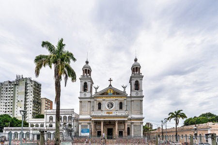 White facade of the Basilica of Our Lady of Nazareth at Belem in Brasil, Basilica of Nossa Senhora do Nazareの写真素材
