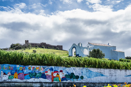 Castle and Igreja Matriz church in Santiago do Cacem, Alentejo, Portugal in Europeの写真素材