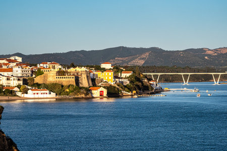 Sao Clemente fort in Vila Nova de Milfontes, Portugal at sunset. The fort is in the historical part of town, facing the river and is for sale.の写真素材