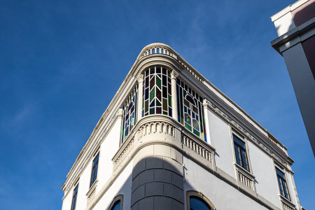 View of modern and historic buildings in the center of Silves, Algarve region, Portugal in Europeの写真素材
