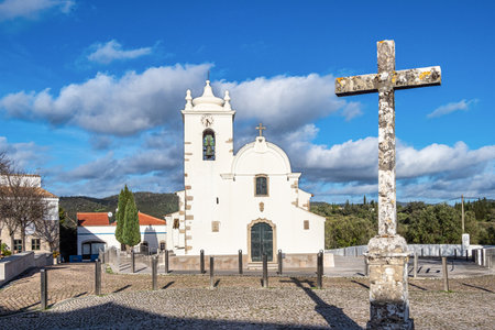 Church of Nossa Senhora da Assuncao in the Serra de Monchique mountain range at Querenca, Algarve in Portugalの写真素材