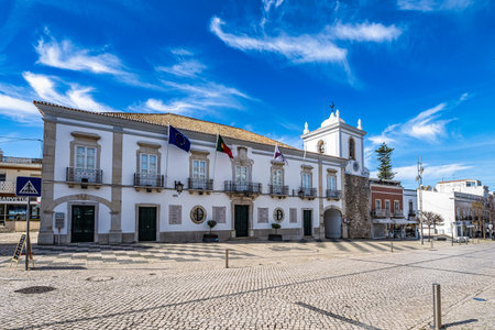 The famous city hall in the historic city center of Loule, Faro, Portugalの写真素材