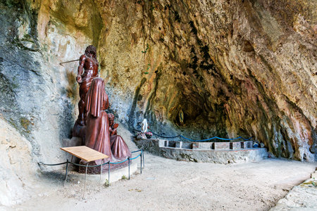 Aude, France - Sep 24, 2025: The hermitage of Saint-Antoine de Galamus, located within the gorges of Galamus, Aude, Eastern Pyrenees, Languedoc Roussillon, France in Europeのeditorial素材