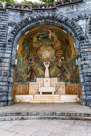 Lourdes, France - Sep 28, 2025: Interior of the Basilica in the Sanctuary of Lourdes, France. Mayor pilgrimage spot for Catholics all around the worldのeditorial素材
