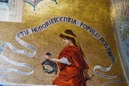 Lourdes, France - Sep 28, 2025: Interior of the Basilica in the Sanctuary of Lourdes, France. Mayor pilgrimage spot for Catholics all around the worldのeditorial素材