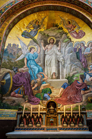 Lourdes, France - Sep 28, 2025: Interior of the Basilica in the Sanctuary of Lourdes, France. Mayor pilgrimage spot for Catholics all around the worldのeditorial素材