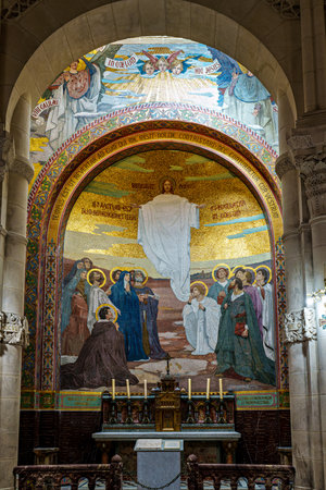 Lourdes, France - Sep 28, 2025: Interior of the Basilica in the Sanctuary of Lourdes, France. Mayor pilgrimage spot for Catholics all around the worldのeditorial素材