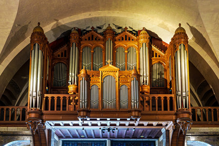 Lourdes, France - Sep 28, 2025: Interior of the Basilica in the Sanctuary of Lourdes, France. Mayor pilgrimage spot for Catholics all around the worldのeditorial素材