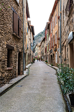 Villefranche-de Conflent, France - Sep 25, 2025: Street scene in the historic, scenic Villefranche de Conflent, France in the Catalonia Region.のeditorial素材