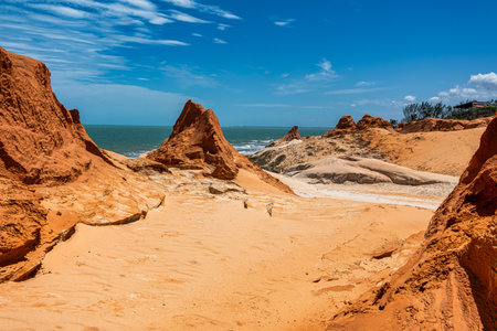 The rock formations at Canoa Quebrada Beach at Canoa Quebrada, state of Ceara in Brazil