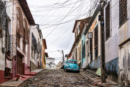 Sao Luis, Brazil - Jan 15, 2026: Traditional Portuguese colonial architecture color and style on Alameda do Seminario street in Sao Luis in Brazilのeditorial素材