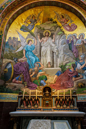 Lourdes, France - Sep 28, 2025: Interior of the Basilica in the Sanctuary of Lourdes, France. Mayor...
