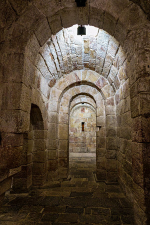 Interior of the ancient romanesque crypt of the Monastery of San Salvador of Leyre at Yesa, Navarre,...