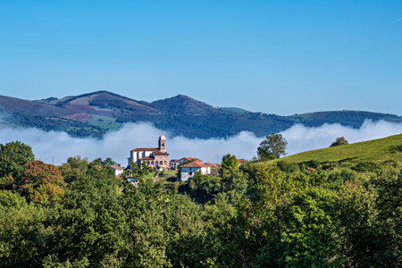 Mirador de Ziga or Mirador de Baztan. Viewpoint over Basque village of Ziga, Baztan Valley, Navarre...