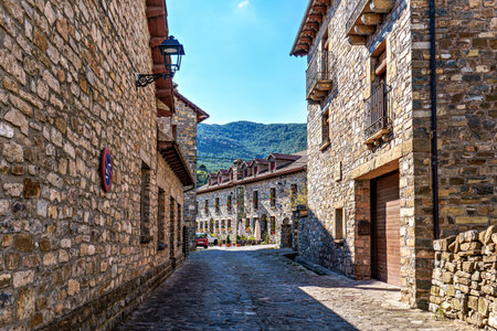 Siresa, Spain - Oct 17, 2025: Stone houses in the old village Siresa, Huesca province, Aragon, Spainのeditorial素材