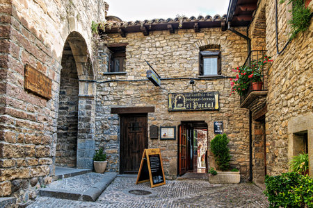 Ainsa, Spain - Oct 19, 2025: The medieval village of Ainsa in Spain belongs to the region of El Sobrarbe. It is one of the gateways to the Ordesa Valley in the Aragonese Pyrenees Spainのeditorial素材