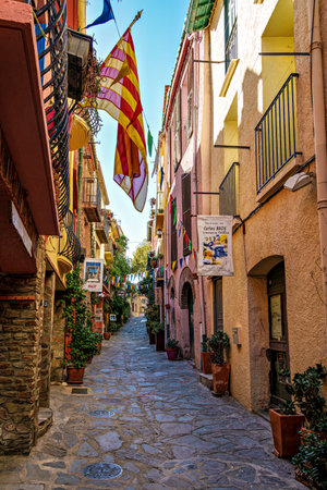 Collioure, France - Nov 03, 2025: City old town of Collioure in France. Village next to Mediterranean sea. Tourism in the south of France, Europeのeditorial素材