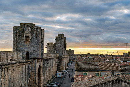 Aigues Mortes, France - Nov 05, 2025: Ramparts and Medieval Walls of Aigues Mortes in Camargue, France, Europeのeditorial素材