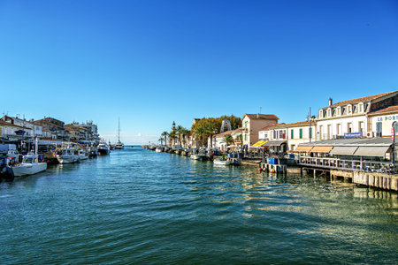 Le Grau du Roi, France - Nov 04, 2025: Historic port of the fishing village Le Grau du Roi, a seaside resort on the coast of occitanie region in France, Europeのeditorial素材
