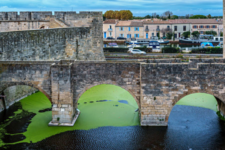 Aigues Mortes, France - Nov 05, 2025: Ramparts and Medieval Walls of Aigues Mortes in Camargue, France, Europeのeditorial素材