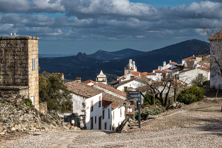 The medieval village of Marvao in the district of Portalegre, Portugal in Europeの写真素材
