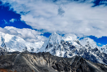 Beautiful Himalayan Range with Yala Peak Mountain View from Tsergo Ri in Langtang Region of Nepal, Asiaの写真素材