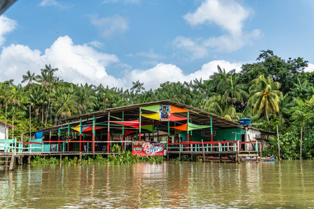 Belem, Brazil - Dec 13, 2025: River boat tour on the Guama River at Belem do Para, a city on the...