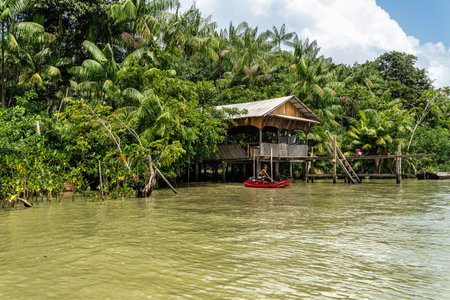 Belem, Brazil - Dec 13, 2025: River boat tour on the Guama River at Belem do Para, a city on the...