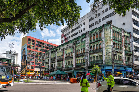 Manaus , Brazil - Dec 30, 2025: Praca Tenreiro Aranha square in Manaus, Amazonas, Brazil on a Sunny...