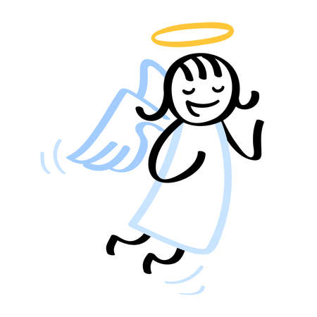 Funny cartoon angel levitating stick figure with angel wings and haloのイラスト素材