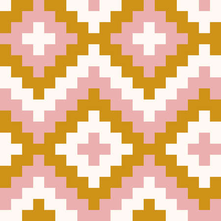 Beautiful geometric pattern, seamless repeat pattern, ethno style, bohemian interior design, gold yellow, mustard and dusky pink colorsのイラスト素材