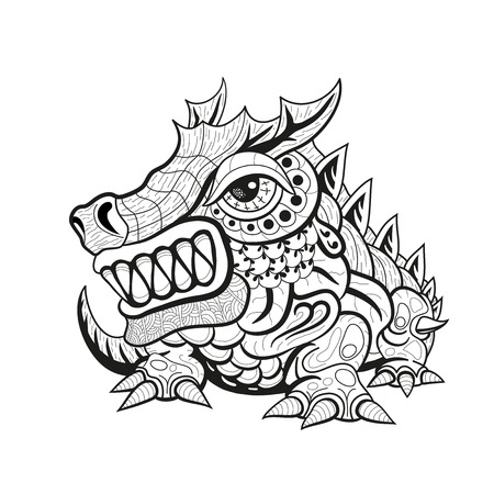 Tribal dragon designs, black and white ornament graphics. Suitable for tattoo, pendant, carving, coloring book. vector illustration.のイラスト素材