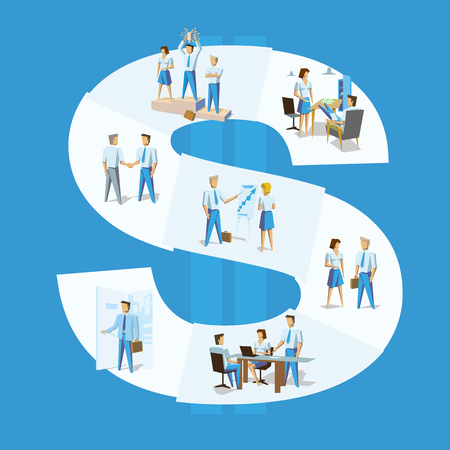 Business concept. Modern style Business start up. Business people Group Team Leader concept. Vector isolated illustration, minimalist design. Picture from set. Presentation or infographics artwork.のイラスト素材