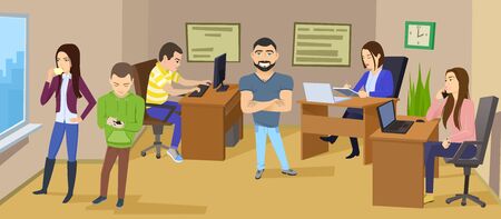 Business characters scene. Teamwork in modern business office. vector illustrationのイラスト素材