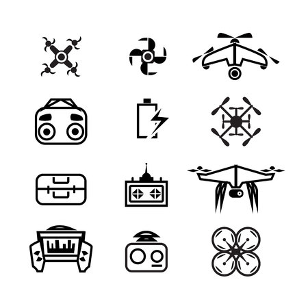 Drone icons set. quadrocopter, multicopter, line design. drone control, symbols collection. repair and service , isolated linear illustrationのイラスト素材