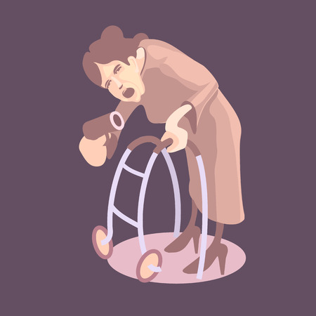 Granny with gun. Vector illustration on dark backgroundのイラスト素材